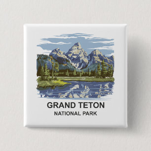 Badge Carré 5 Cm Paysage du parc national de Grand Teton