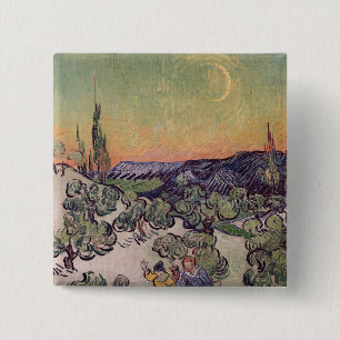 Badge Carré 5 Cm Paysage éclairé par la lune de Vincent van Gogh  ,