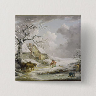 Badge Carré 5 Cm Paysage hivernal avec des hommes qui font des vagu