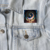 Badge Carré 5 Cm Paysage spatial de l'Imaginaire cosmique (En situation)