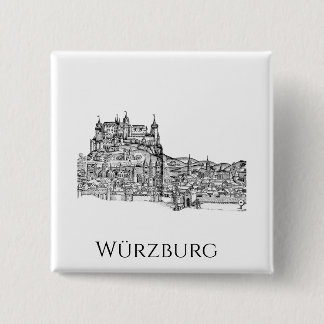 Badge Carré 5 Cm Paysage urbain de Wurtzbourg en Bavière, art linéa