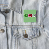 Badge Carré 5 Cm Peace Love Geek math (En situation)