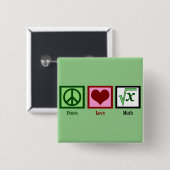 Badge Carré 5 Cm Peace Love Geek math (Devant & derrière)
