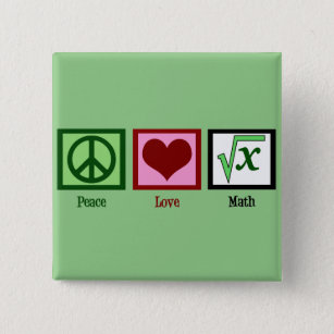 Badge Carré 5 Cm Peace Love Geek math