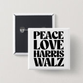 Badge Carré 5 Cm Peace Love Harris Walz (Devant & derrière)