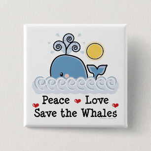 Badge Carré 5 Cm Peace Love Save The Whales Button