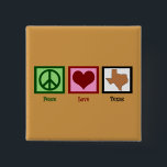 Badge Carré 5 Cm Peace Love Texas<br><div class="desc">Un signe de paix,  un coeur,  et l'état orange du Texas.</div>