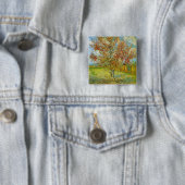 Badge Carré 5 Cm Peach Tree rose en fleurs par Vincent van Gogh (En situation)
