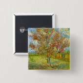 Badge Carré 5 Cm Peach Tree rose en fleurs par Vincent van Gogh (Devant & derrière)