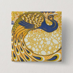Badge Carré 5 Cm Peacock Antique Vintage Coloré