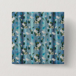 Badge Carré 5 Cm Peacocks & Emerald Green Soie métallique