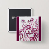 Badge Carré 5 Cm PEACOCKS IN LOVE Rouge et blanc (Devant & derrière)