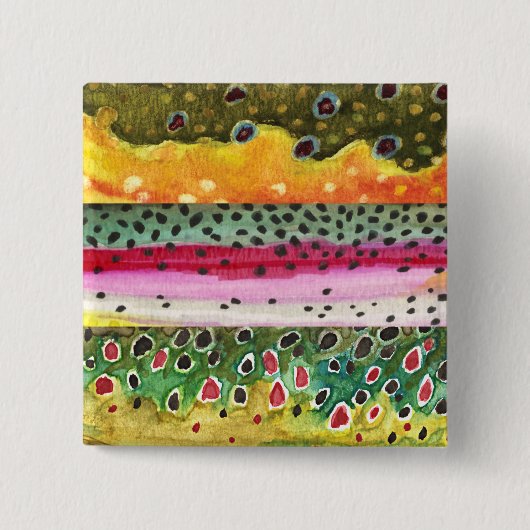 Badge Carré 5 Cm Peaux de trois belles truites (Devant)