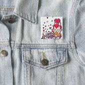 Badge Carré 5 Cm PEBBLES™ Coeur pourpre (En situation)