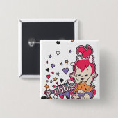 Badge Carré 5 Cm PEBBLES™ Coeur pourpre (Devant & derrière)