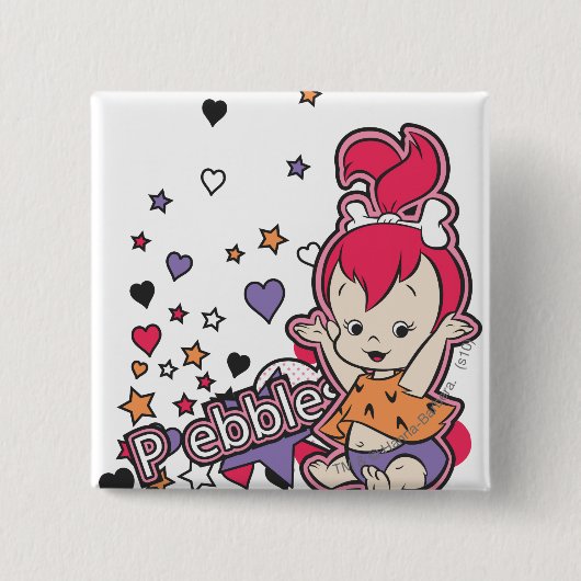 Badge Carré 5 Cm PEBBLES™ Coeur pourpre (Devant)