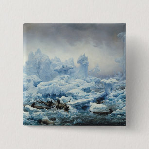 Badge Carré 5 Cm Pêchant pour le morse dans l'océan arctique, 184