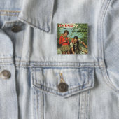 Badge Carré 5 Cm Pêche à la mouche - Image rétro avec Dit Amusant (En situation)