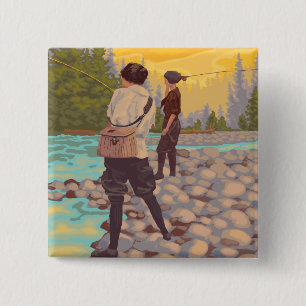 Badge Carré 5 Cm Pêche à la mouche - Wyoming