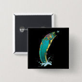 Badge Carré 5 Cm Pêche à la truite psychédélique (Devant & derrière)