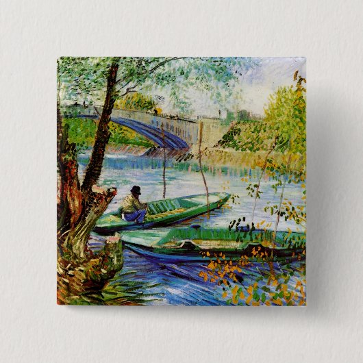 Badge Carré 5 Cm Pêche au printemps Vincent van Gogh (Devant)