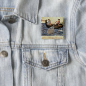 Badge Carré 5 Cm Pêche avec un filet (En situation)