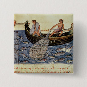 Badge Carré 5 Cm Pêche avec un filet