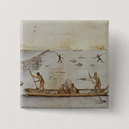 Badge Carré 5 Cm Pêche d'Indiens (Devant)