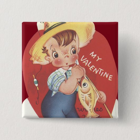 Badge Carré 5 Cm Pêche Pole Poisson Pays Garçon Valentine (Devant)
