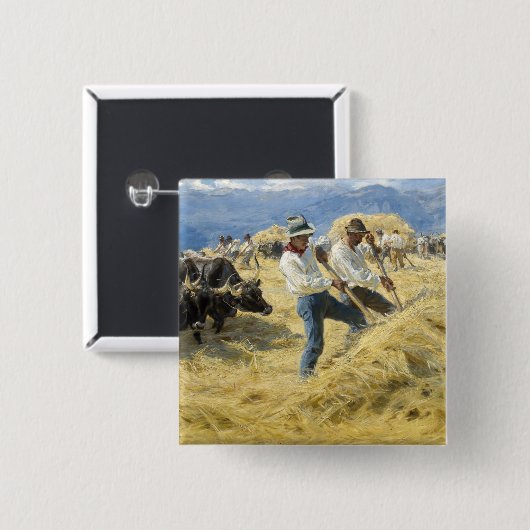 Badge Carré 5 Cm Peder Severin Kroyer - Threshing dans les Abruzzes (Devant & derrière)