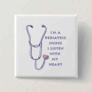 Badge Carré 5 Cm Pediatric Nurse Heart custom name pin