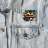 Badge Carré 5 Cm Peintres de panneau-réclame en hiver par Stevan (En situation)