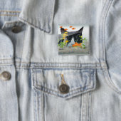Badge Carré 5 Cm Peinture de chats dans un réservoir de poisson (En situation)
