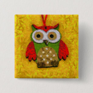 Badge Carré 5 Cm Peinture de hibou