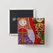 Badge Carré 5 Cm Peinture de la poupée russe Matryoshka (Devant & derrière)