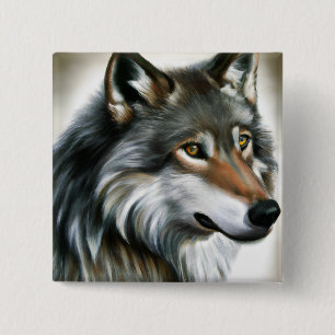 Badge Carré 5 Cm Peinture de loup
