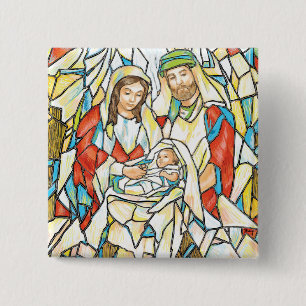 Badge Carré 5 Cm Peinture de nativité en verre souillé