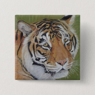 Badge Carré 5 Cm peinture de portrait de tigre avec le grand chat