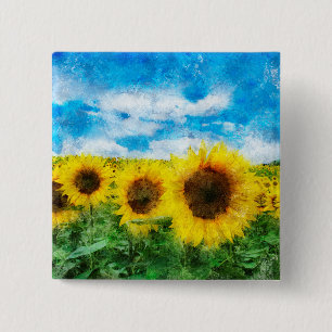 Badge Carré 5 Cm Peinture de tournesols