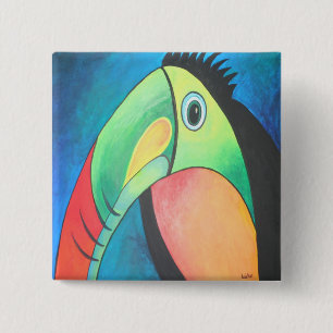 Badge Carré 5 Cm Peinture dessinée Toucan Childlike