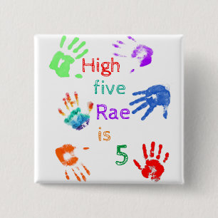 Badge Carré 5 Cm Peinture Empreintes de mains Anniversaire avec nom