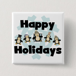 Badge Carré 5 Cm Penguin Happy Holidays Tshirts et cadeaux