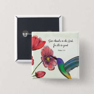 Badge Carré 5 Cm Pensée religieuse de fleurs de vous avec colibri