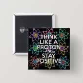 Badge Carré 5 Cm Pensez à un proton et restez positif (Devant & derrière)