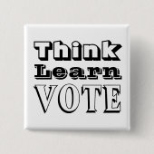 Badge Carré 5 Cm Pensez, apprenez, votez (Devant)