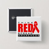 Badge Carré 5 Cm Pensez le rouge…. Écartez la conscience (Devant & derrière)