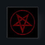 Badge Carré 5 Cm Pentagram Red Devil<br><div class="desc">Pentagramme rouge,  inversé,  texturé en cercle,  sur arrière - plan noir. Symbole occulte 666</div>
