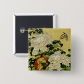 Badge Carré 5 Cm Peonies et papillon (Devant & derrière)