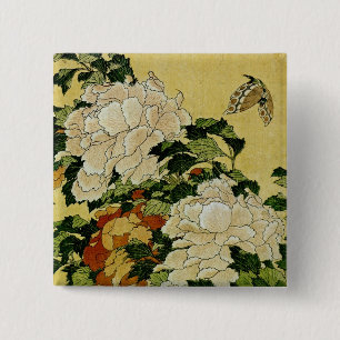 Badge Carré 5 Cm Peonies et papillon