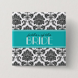 Badge Carré 5 Cm Père du bouton de damas de mariée en sarcelle